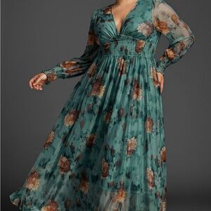 Plus size Floral Teal Maxi Dress